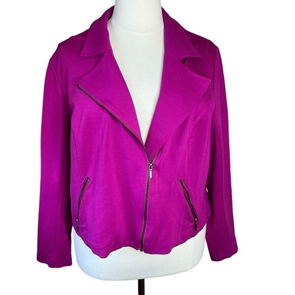 Lane Bryant Womens Plus 28 4X Ponte Moto Jacket Pink Asymmetrical Zip Stretch - Picture 5 of 15